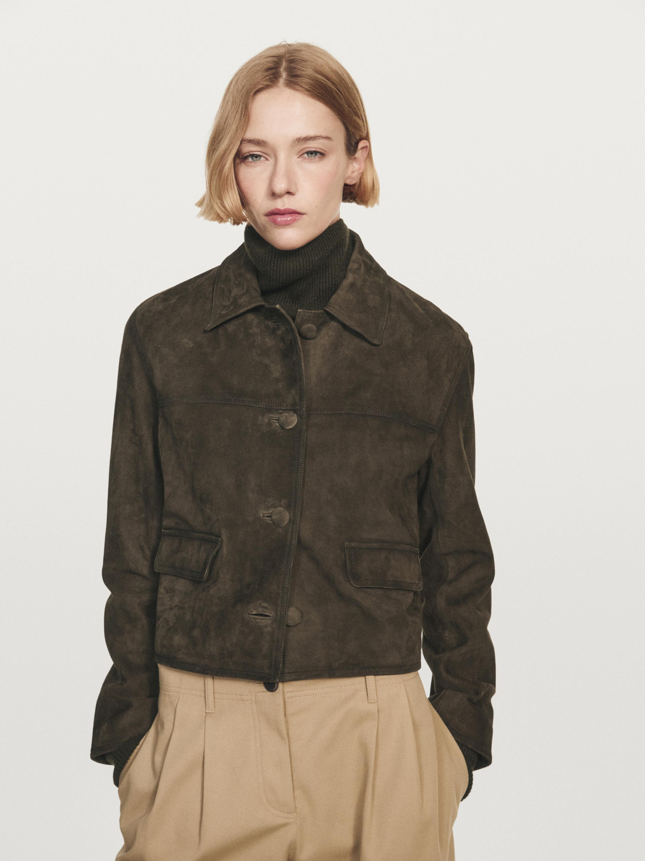 Suede leather jacket with lined buttons | Massimo Dutti UK