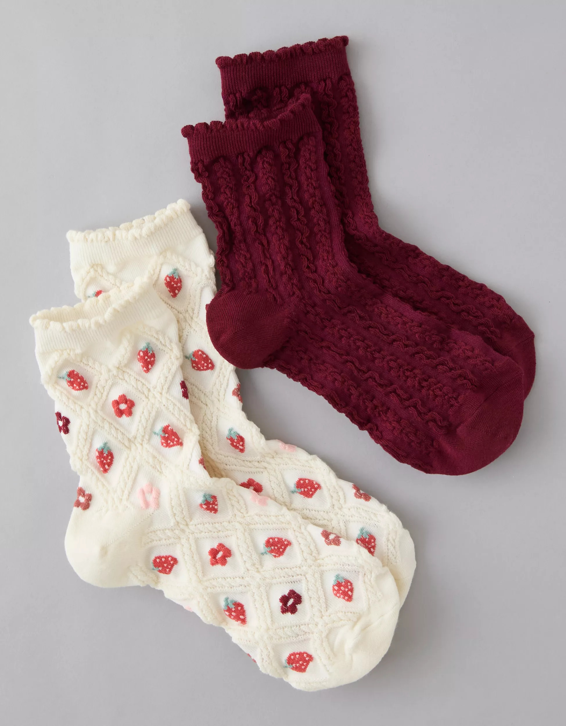 AE Textured Cropped Crew Socks 2-Pack | American Eagle Outfitters (US & CA)