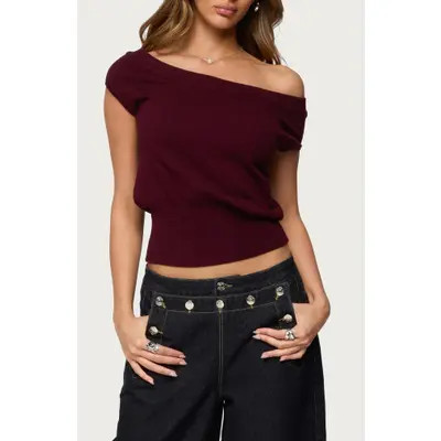 EDIKTED Michaela One-Shoulder Knit Top in Wine at Nordstrom, Size X-Small | Nordstrom