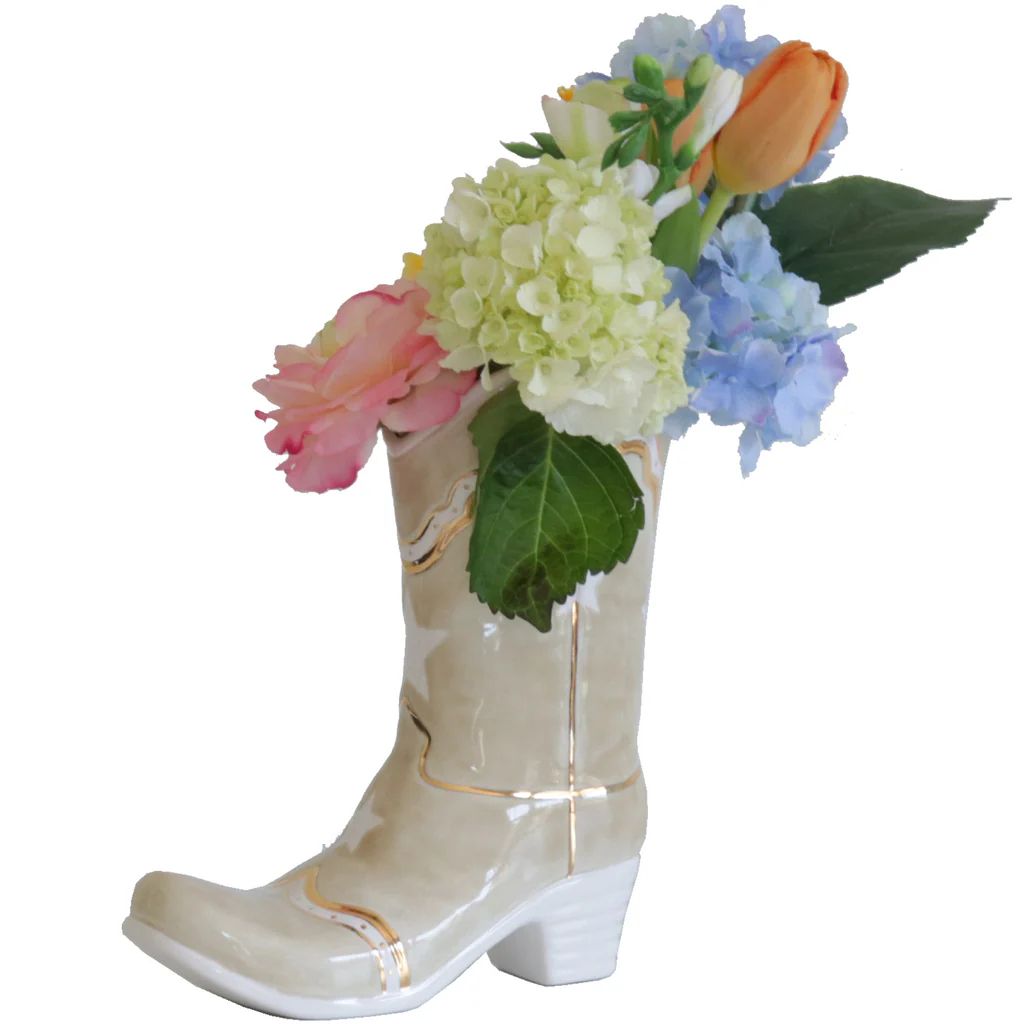 Cowboy Boot Vase with Stars for Lo Home x Katey McFarlan in Tan | Lo Home by Lauren Haskell Designs