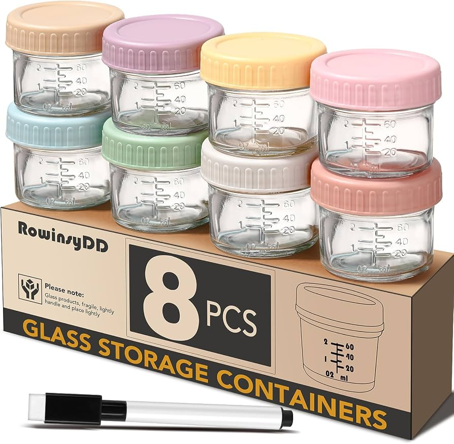 RowinsyDD Baby Food Containers, 4 oz, 8 Pack, Glass Jars with Lids | Amazon (US)