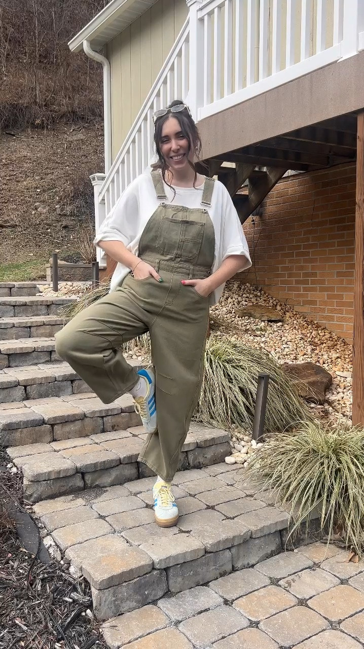Barrel leg overalls from Amazon under $50, exceeded ALL of my expectations. So flattering and comfy! Giving all the free people vibes for 1/3 of the price! The perfect lookalike. 

Sage green overalls for Spring. Oversized flowy FP “look for less” tshirt.  

#LTKStyleTip #LTKFindsUnder50 #LTKSaleAlert