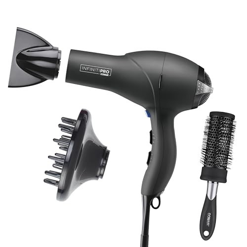 Infiniti PRO CONAIR Hair Dryer with Diffuser, Professional AC Motor, Tourmaline Ceramic Technology Blow Dryer, Includes Concentrator and Blowout Brush, Amazon Exclusive, Gray | Amazon (US)