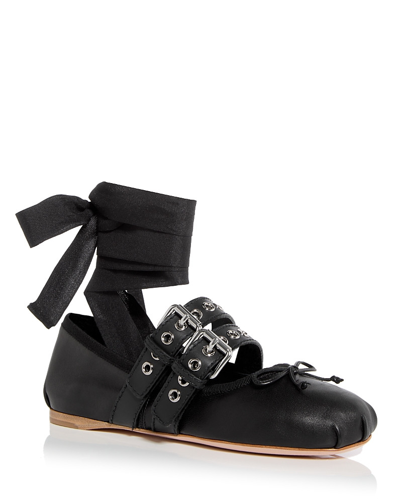 Miu Miu Women's Buckled Ankle Tie Ballet Flats | Bloomingdale's (US)