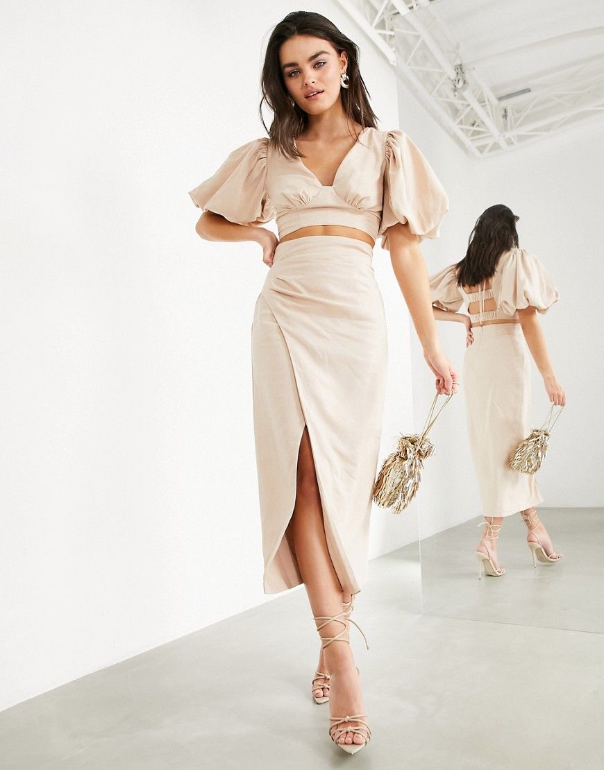 ASOS EDITION matching midaxi linen skirt with thigh slit-Neutral | ASOS (Global)