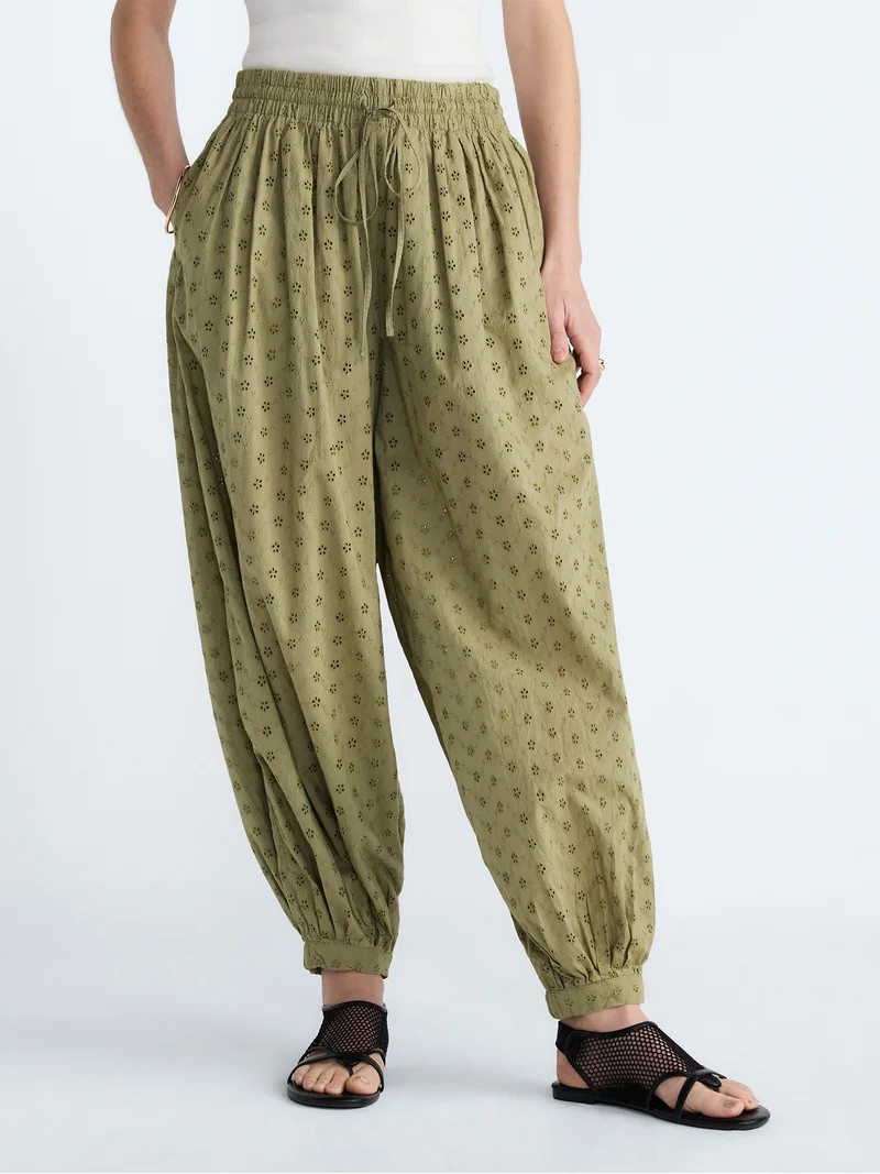 Scoop Women’s and Women's Plus Eyelet Harem Cotton Pants, Sizes XS-4X | Walmart (US)