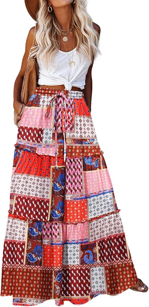 Zeagoo Womens Casual Maxi Skirts for Women 2025 High Waist Boho Skirts Floral Printed Long Flowy ... | Amazon (US)