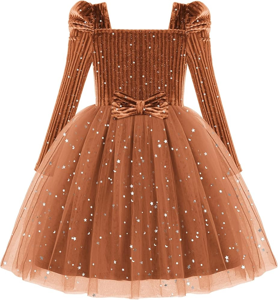 Arshiner Toddler Girls Velvet Dresses Square Neck Fall Winter Long Sleeves Dress for Holiday Part... | Amazon (US)