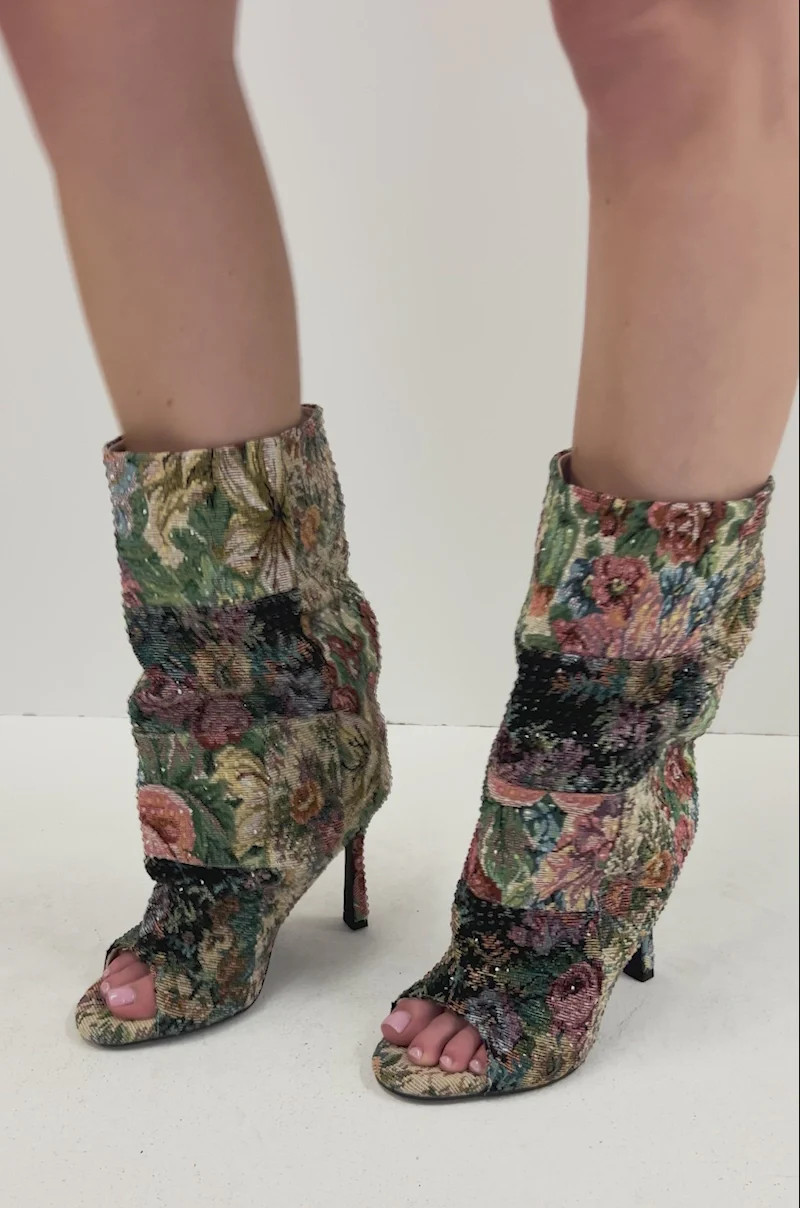 AZALEA WANG JONICE FLORAL RHINESTONE EMBELLISHED OPEN TOE BOOTIE | AKIRA