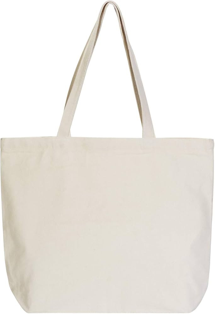 Large Canvas Tote Bag with Zipper, 19"x15" 12oz Natural Cotton Heavy DIY Tote for Crafting, Ironi... | Amazon (US)