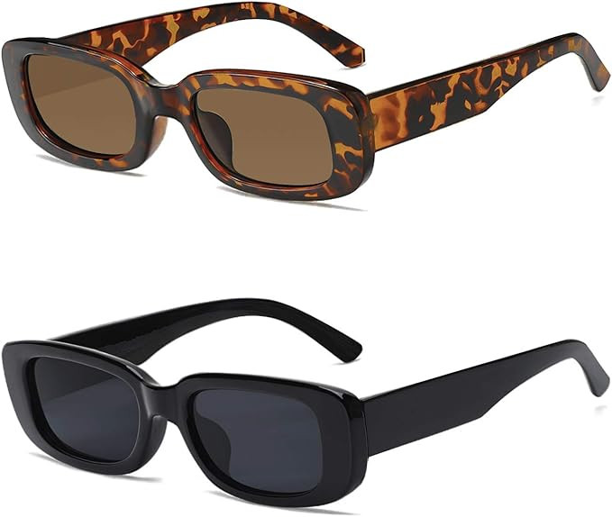 2 Pack Rectangle Sunglasses for Women- Vintage Sunglasses 90s Sunglasses for Women Retro Black an... | Amazon (US)