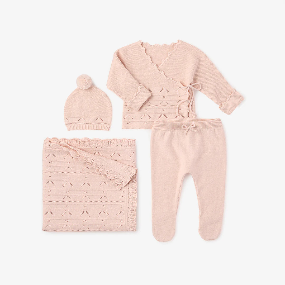 Pink Cashmere Pointelle Layette Set with Box | Elegant Baby