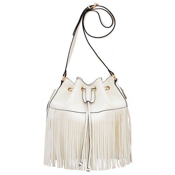 Mellow World Casey White Faux Leather Fringe Bucket Bag - Medium | Bed Bath & Beyond