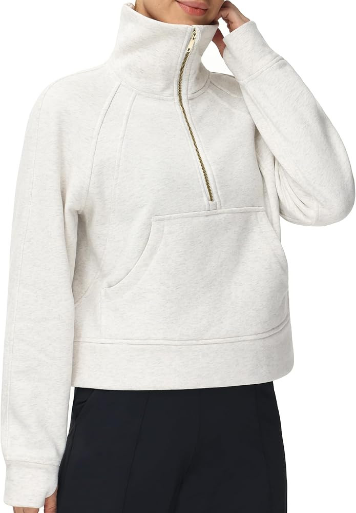 Tmustobe Women's Fleece Lined Crop Pullover Half Zip Long Sleeve Sweatshirt Athletic Workout Tops... | Amazon (US)