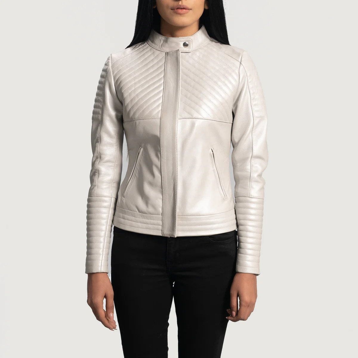 Women's Ice Maiden Silver Quilted Leather Biker Jacket | The Jacket Maker