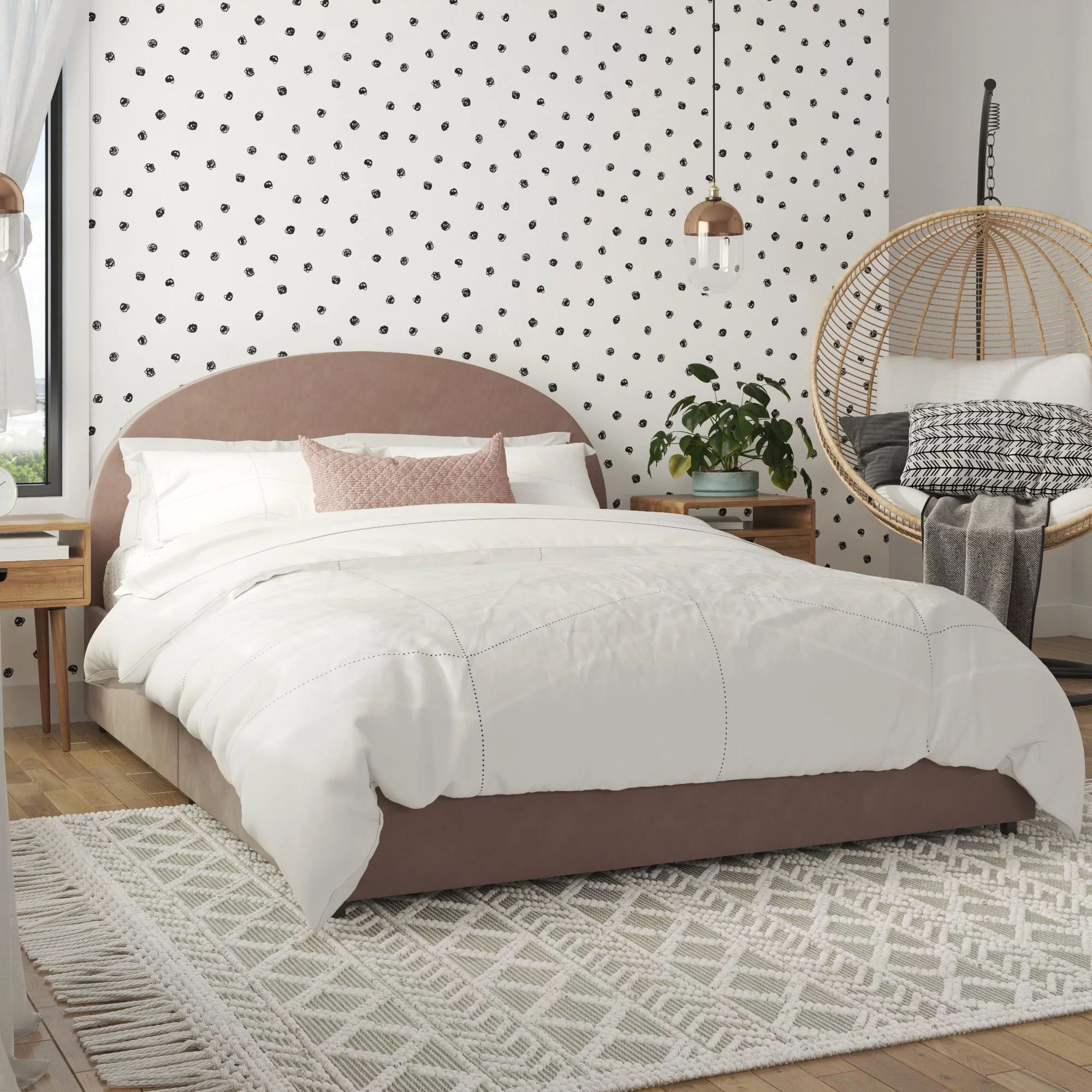 Mr. Kate Moon Upholstered Bed with Storage, Full Size Frame, Blush Velvet | Walmart (US)