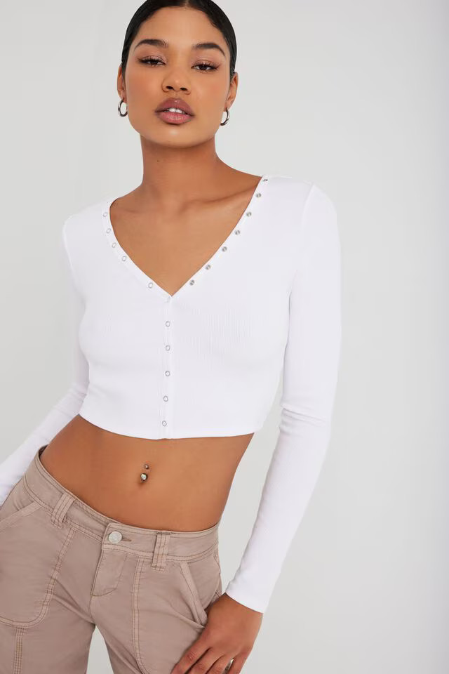 Plunge Henley Long Sleeve Top | Garage Clothing