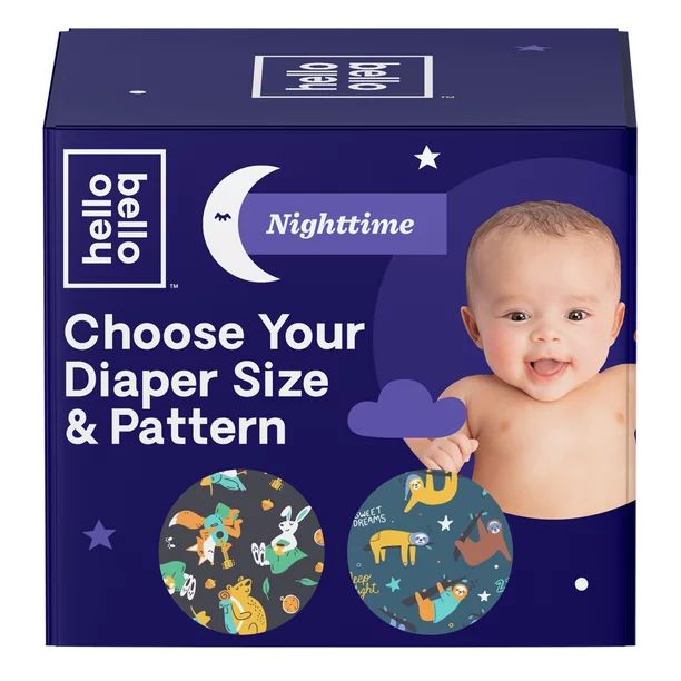 Hello Bello Overnight Club Box Diapers - Snoozy Sloths & Sleepy Campers - Size 4 (68ct) | Walmart (US)