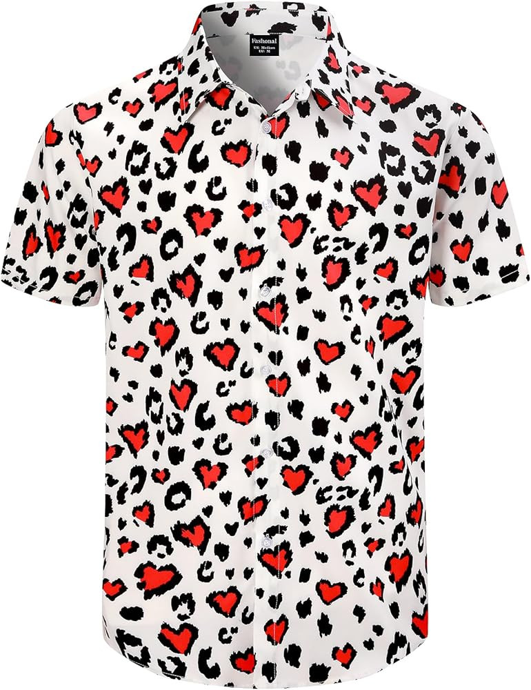Men's Valentines Day Heart & Lips Short Sleeve Botton Down Shirts S-4XL | Amazon (US)