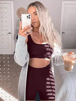 Amazon.com: OQQ Workout Outfits for Women 2 Piece Seamless Ribbed High Waist Leggings with Sports... | Amazon (US)