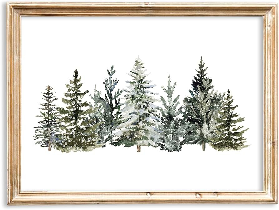 JarThenaAMCS Winter Canvas Wall Art Prints Wall Decor Watercolor Christmas Snowy Pine Trees Art P... | Amazon (US)
