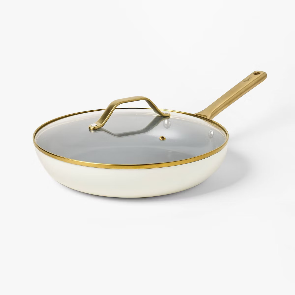 12" Nonstick Ceramic Coated Aluminum Frying Pan with Cover with Champagne Handle Cream - Figmint... | Target