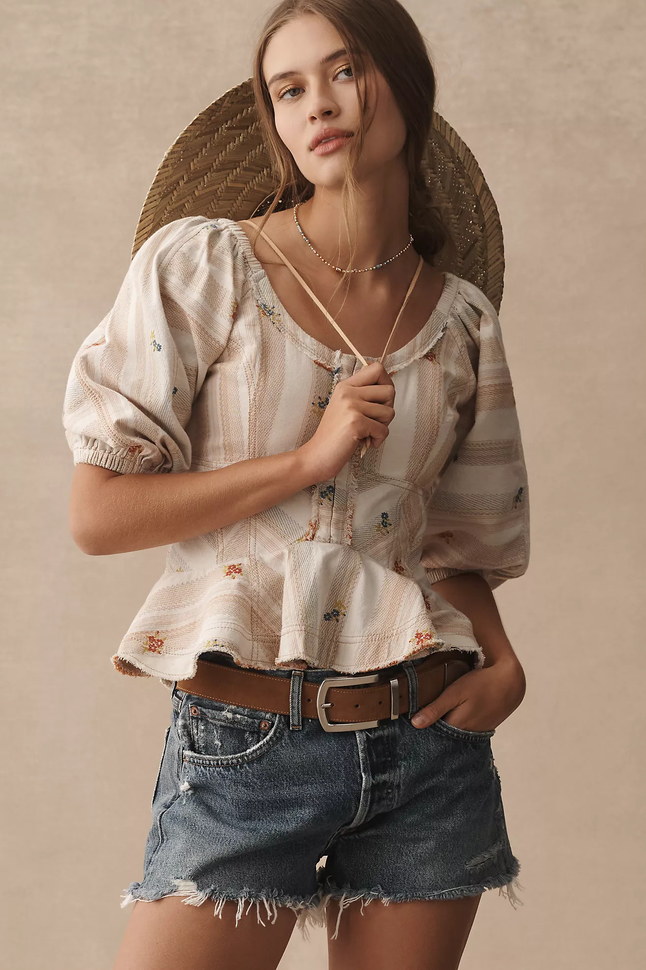 Pilcro Puff-Sleeve Peplum Blouse | Anthropologie (US)