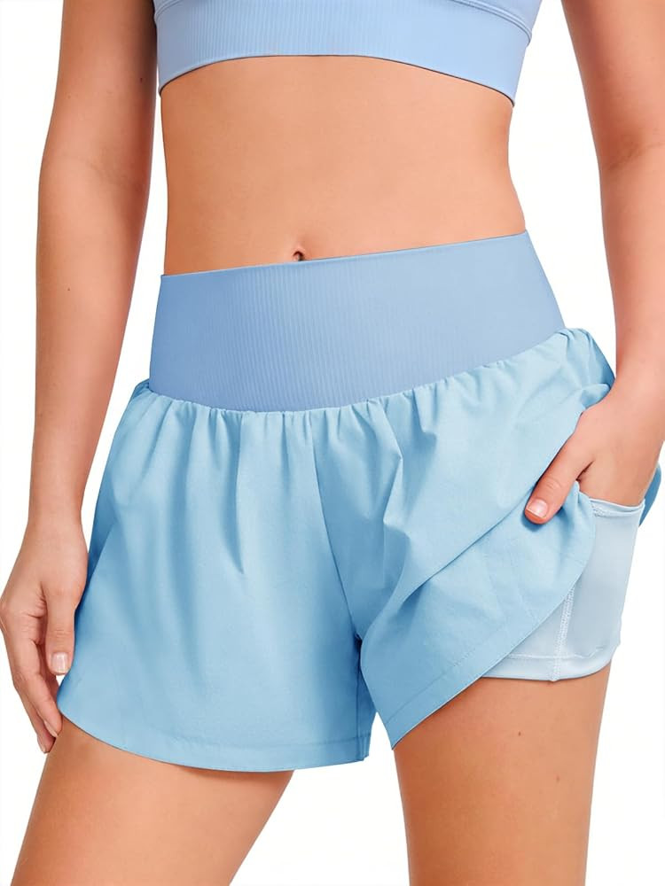 Haloumoning Girls Athletic Shorts Kids Qucik Dry High Waisted 2 in 1 Running Biker Shorts with Po... | Amazon (US)