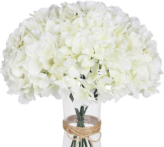 LuLuHouse Silk Hydrangea Heads with Stems,Ivory White Artificial Flower Heads DIY Wedding Centerp... | Amazon (US)