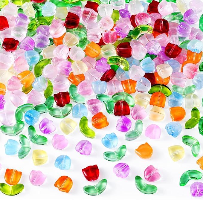 160PCS Tulip Flower Beads Glass Translucent Bracelet Beads Colorful Handcrafted Crystal Loose Gla... | Amazon (US)