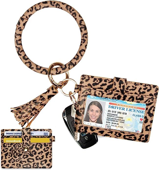 Keychain Bracelet with Card Holder for women|3 Card Slots|PU Leather Wristlet Keyring Bangle | Amazon (US)