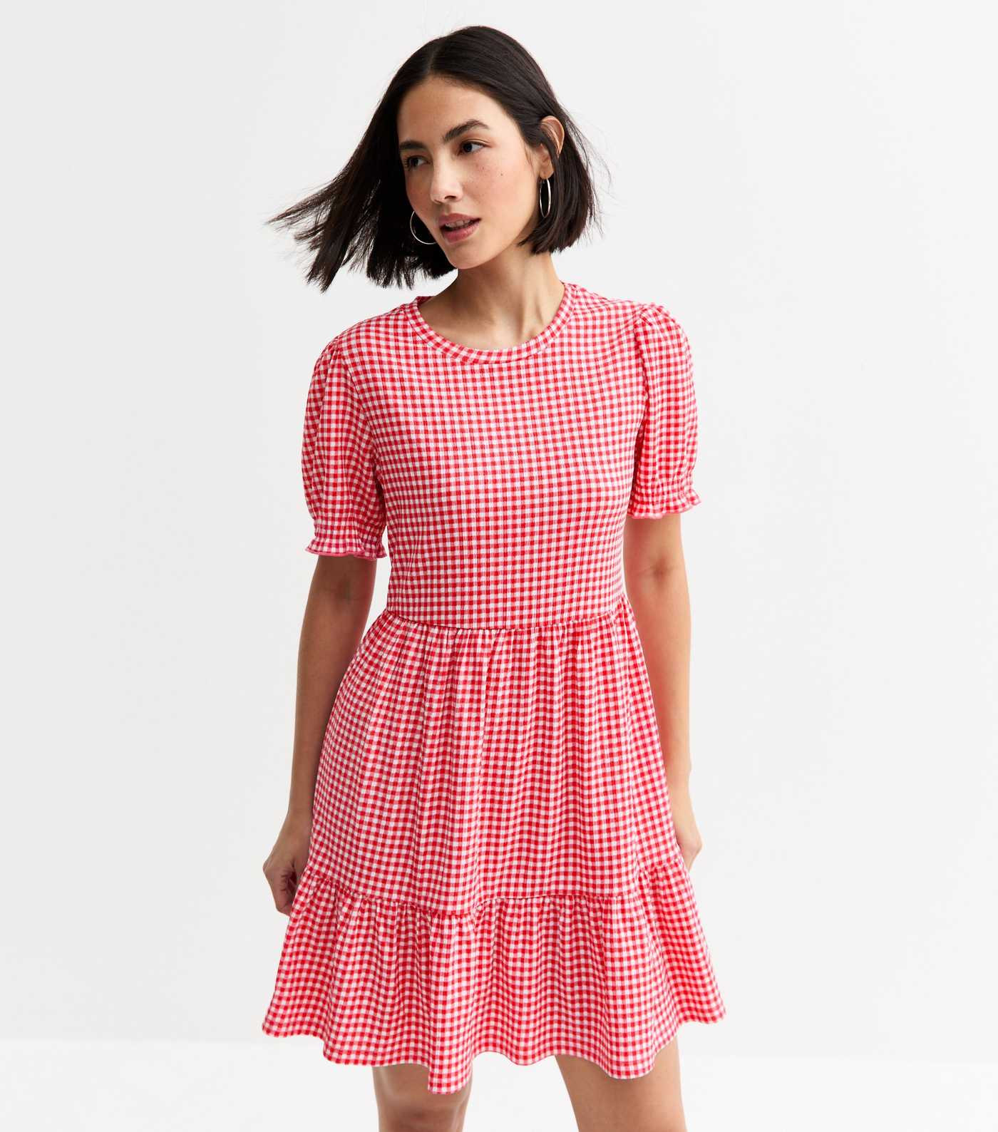 Red Gingham Check Jersey Mini Dress | New Look | New Look (UK)