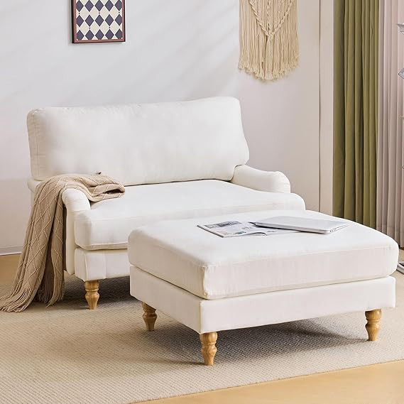 Bezseller Oversized Chaise Lounge Chair Indoor, 46" W Upholstered Sofa Bed with Ottoman and Wood ... | Amazon (US)