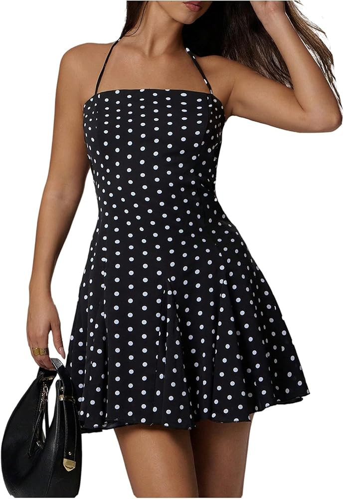 Floerns Women's Vintage Polka Dots Halter Dress Sleeveless 90s Going Out Mini Dresses | Amazon (US)