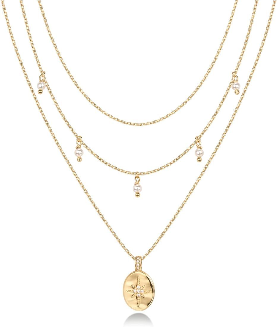 14K Gold Plated Layering Necklaces | Stylish Minimalist Design Pendant Necklaces | Bar, Lotus, Di... | Amazon (US)