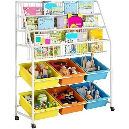 YAAN Children s Bookshelf Kids Book Rack Organizer Iron Children s Toy Storage Rack with 6 Storage B | Walmart (US)
