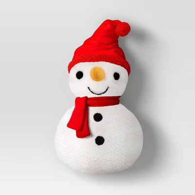 Christmas Shaped Snowman Faux Shearling Throw Pillow Ivory/Red - Wondershop™ | Target