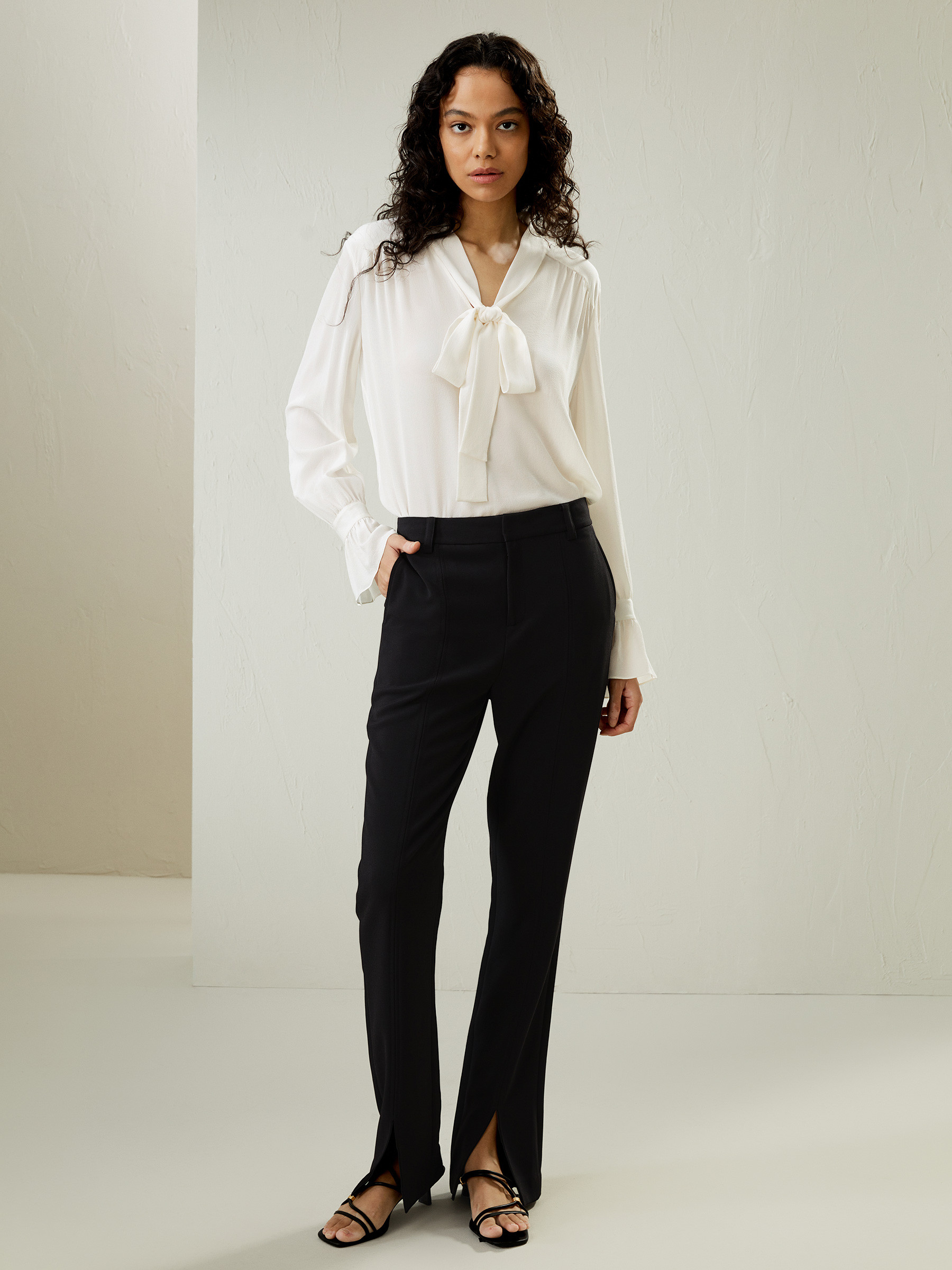 Silk V-neck Ribbon Blouse | LilySilk