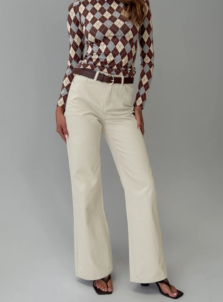 Maple Mid Rise Flare Jeans Ecru | Princess Polly US