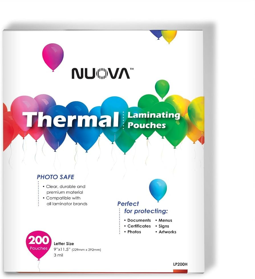 Nuova Premium Thermal Laminating Pouches, 9" x 11.5"/Letter Size/3 mil, 200 Pack (LP200H) | Amazon (US)