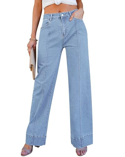 luvamia High Waisted Wide Leg Jeans Light Blue Pants Women Wide Leg Jeans High Waisted Trousers Women High Waist Straight Leg Jeans for Women Size Large Size 12 14 | Amazon (US)