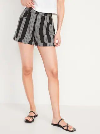 High-Waisted Railroad-Stripe Linen-Blend Shorts for Women -- 3.5-inch inseam | Old Navy (US)