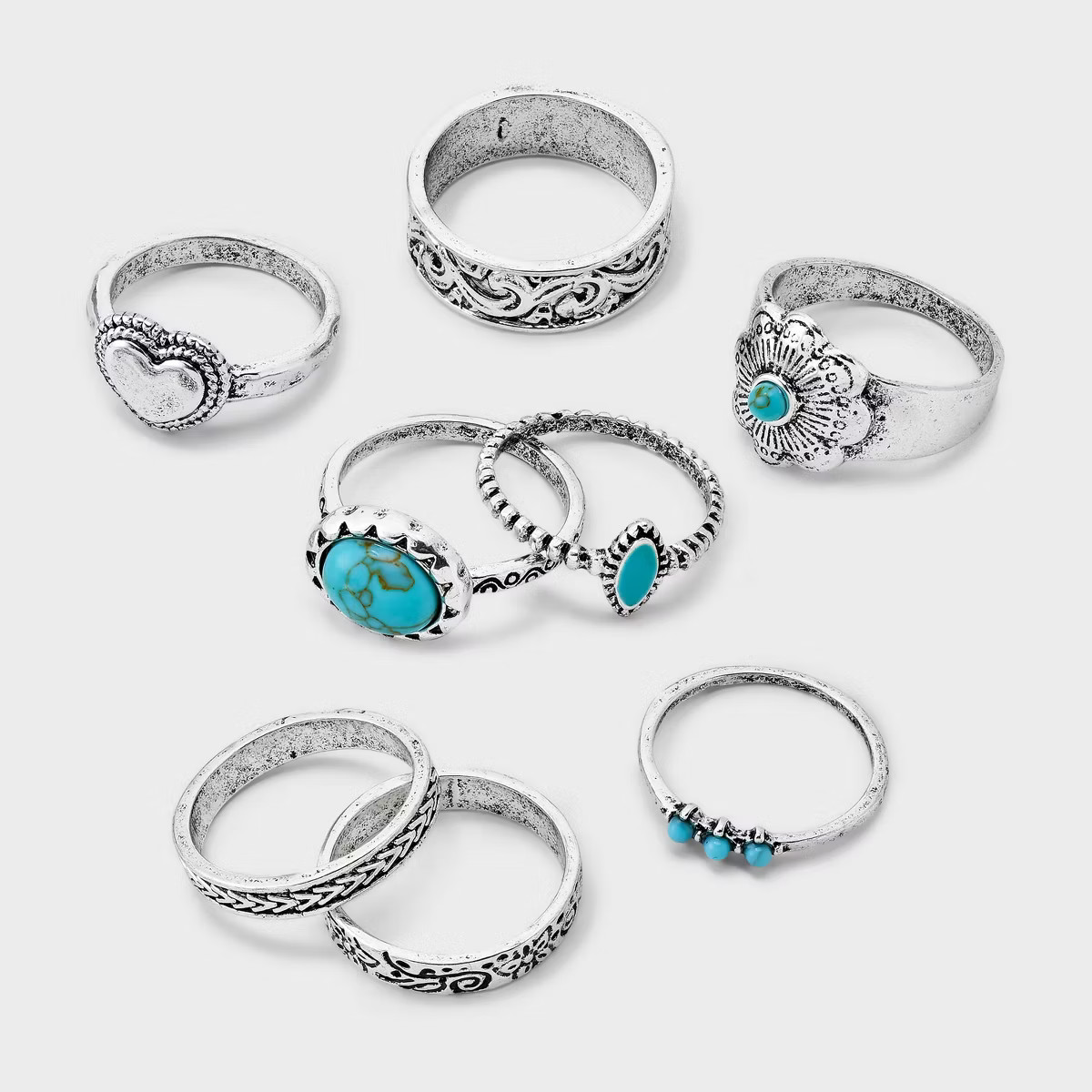 Western Stone Ring Set 8pc - Wild Fable™ Silver: Stacking Rings, Sizes 7-9, 25% Recycled Zinc, ... | Target