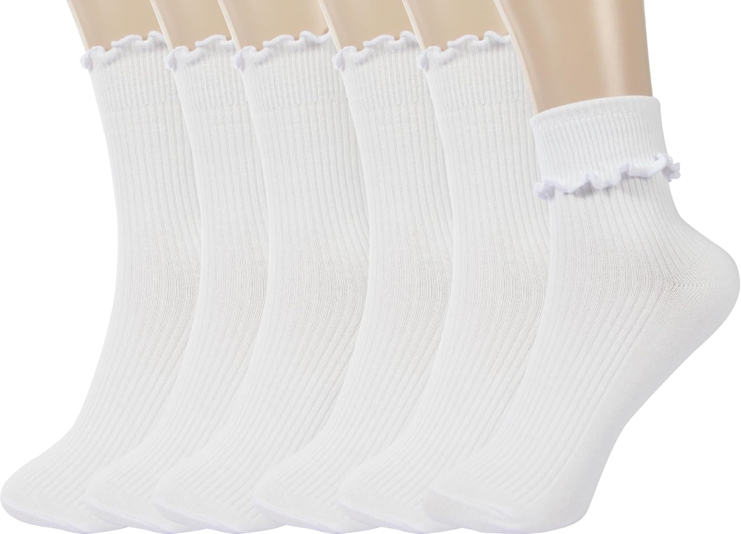 Ruffle Socks Women Turn-Cuff Frilly Sock Cotton Crew Socks | Amazon (US)
