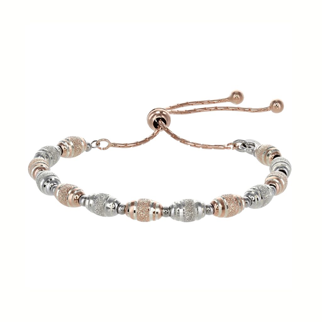 Private Collection Adjustable Silver + Rose Gold Textured Bead Friendship Bracelet | Roma Designer Jewelry