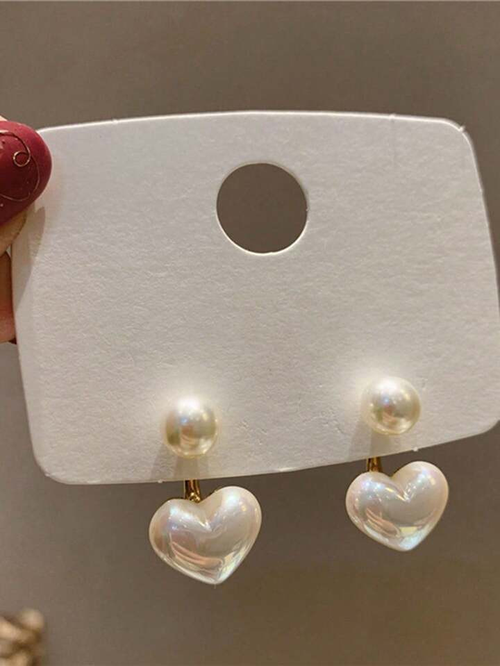 1 Paar Schlichte Kleine Herz Und Perlen Stecker Ohrringe Für Frauen, Vielseitig Und Elegant | SHEIN