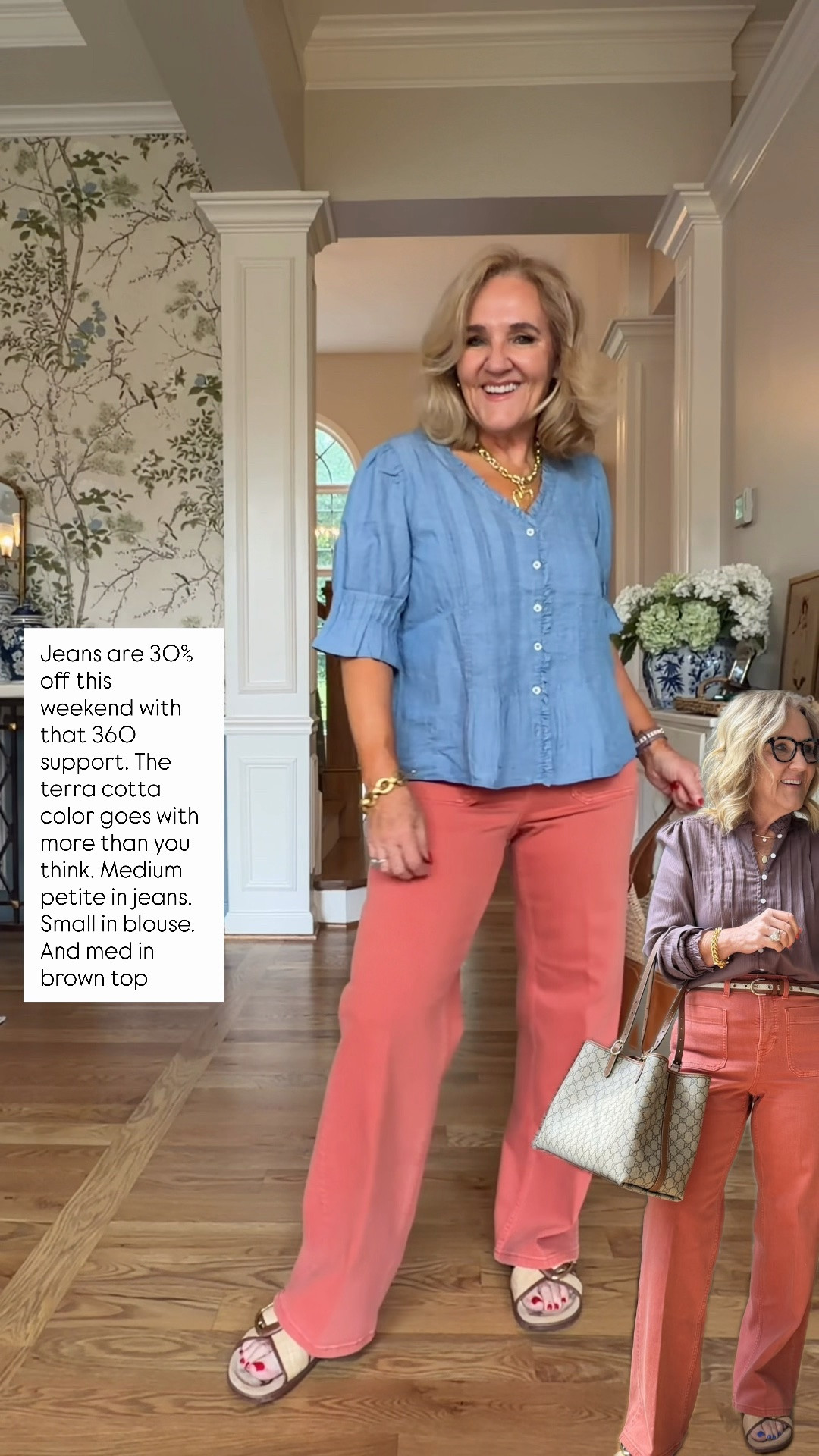 @spanx denim on sale the the most versatile blouse! 

Brown peasant blouse has beautful details.

#LTKOver40 #LTKSaleAlert #LTKootd