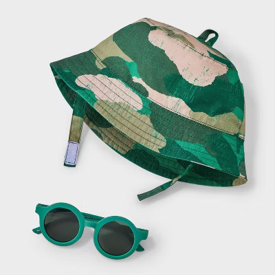 Baby Boys' Camo Sunhat & Sunglasses Set - Cat & Jack™ Green 0-6M | Target