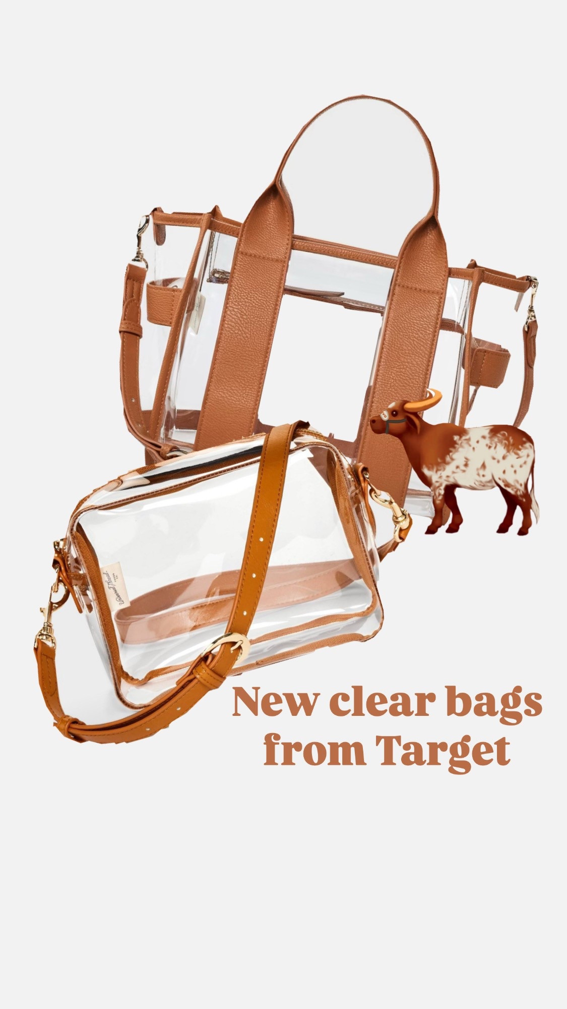 Love these two new clear bags from @target!! Perfect cognac color for any UT event!! 🤘🧡 #texaslonghorns #texasgameday #burntorange #ut #gamedayfashion 
#longhornfinds #utlonghorns #utorange #texasfight #utaustin #longhorn #bevo #texasexes #clearstadiumbag #burntorangebag
