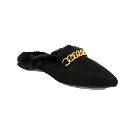 Esprit Patsey Women s Faux Fur Lined Chain Pointed Toe Slide Mules Black 6.5 | Walmart (US)
